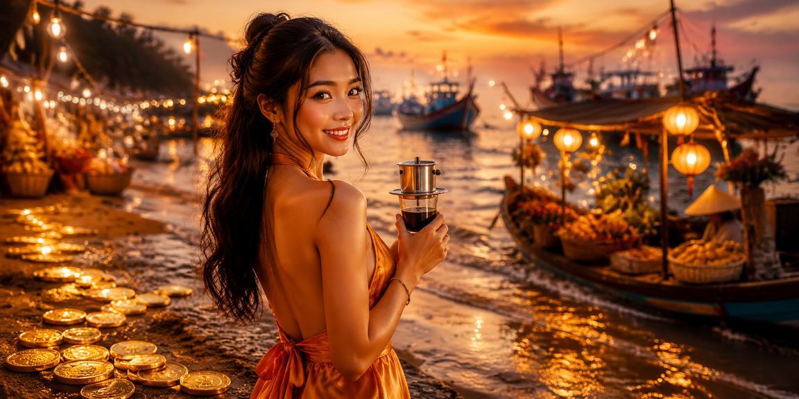 Người dùng Mũi Né sử dụng ứng dụng casino trên điện thoại bên tách cà phê buổi sáng